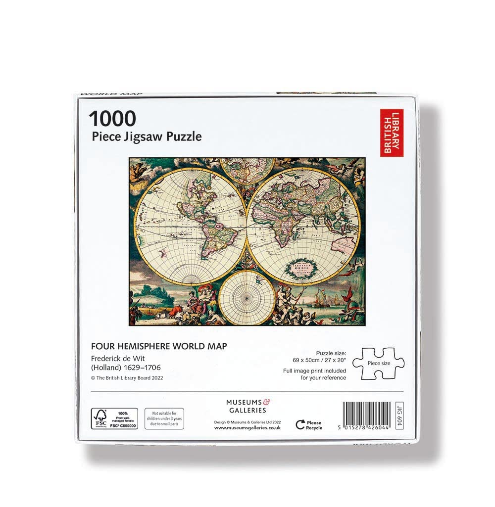 Museums & Galleries The British Library Four Hemisphere World Map by Frederick de Wit 1000-piece Jigsaw Puzzle - Image 2