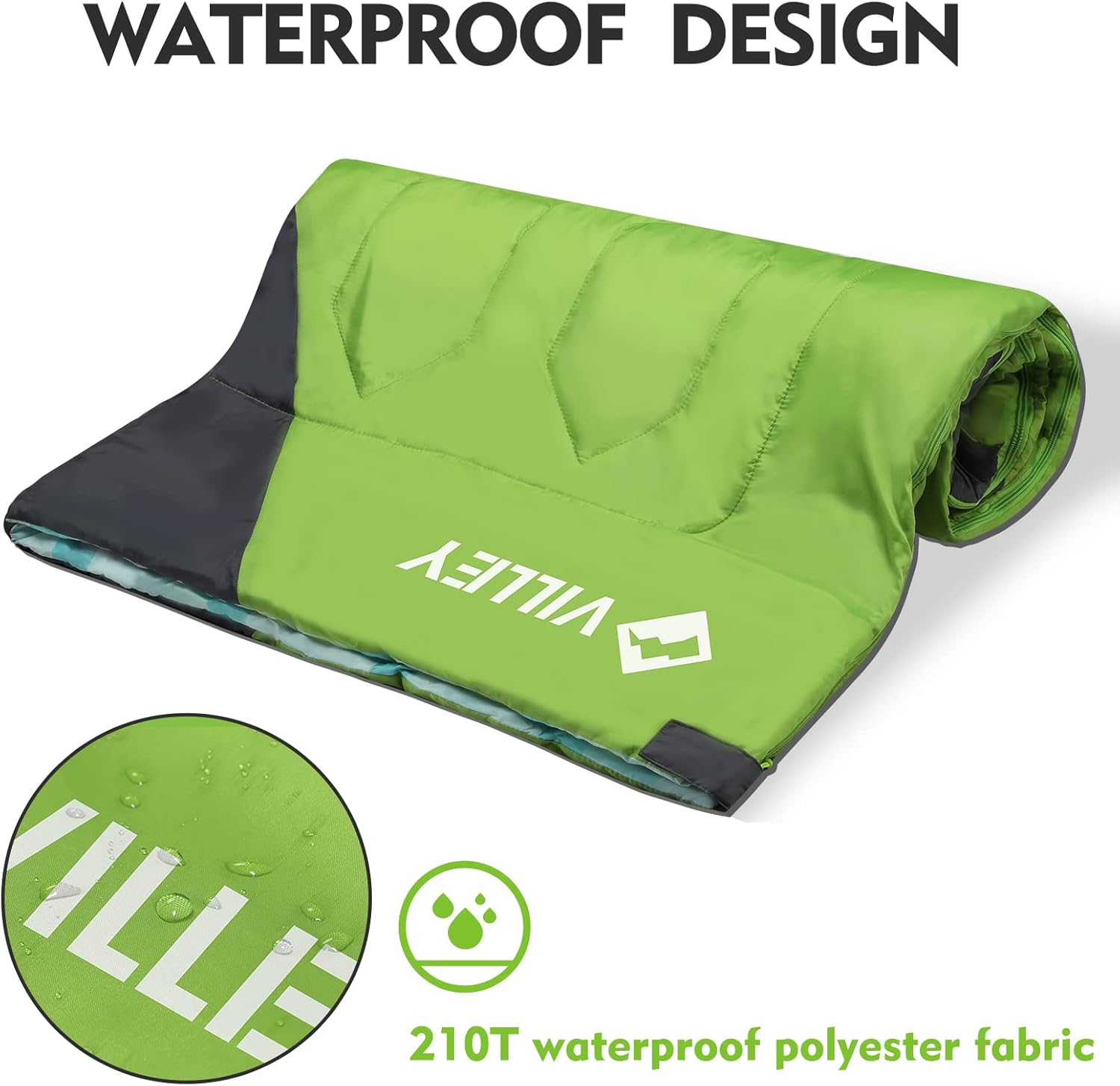 VILLEY Camping Sleeping Bag, Lightweight Backpacking Sleeping Bag with Carrying Bag for Adults & Kids, Outdoor Camping Hiking Equipment for 3 Season Warm & Cool Weather - Summer, Spring, Fall