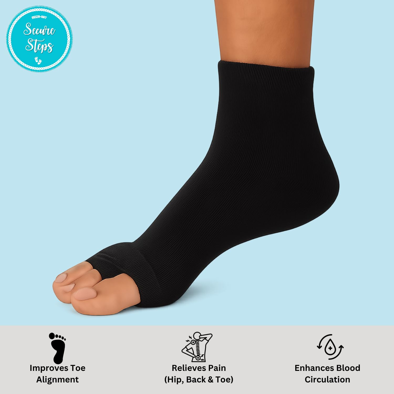 Secure Steps Foot Alignment Socks for Men & Women – Toe Separator Socks for Foot Pain Relief, Ortho Socks for Improved Circulation & Posture – Relieves Heel, Ankle & Back Pain Naturally (Black) - Image 3 thumbnail