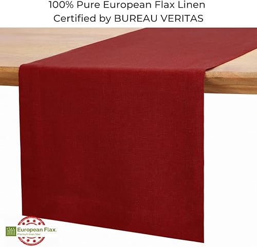 Miniatura 2 de D'Moksha Homes Camino de mesa rojo de 90 pulgadas de largo, camino de mesa de lino 100% puro de 14 x 90 pulgadas, dobladillo clásico, bufanda de