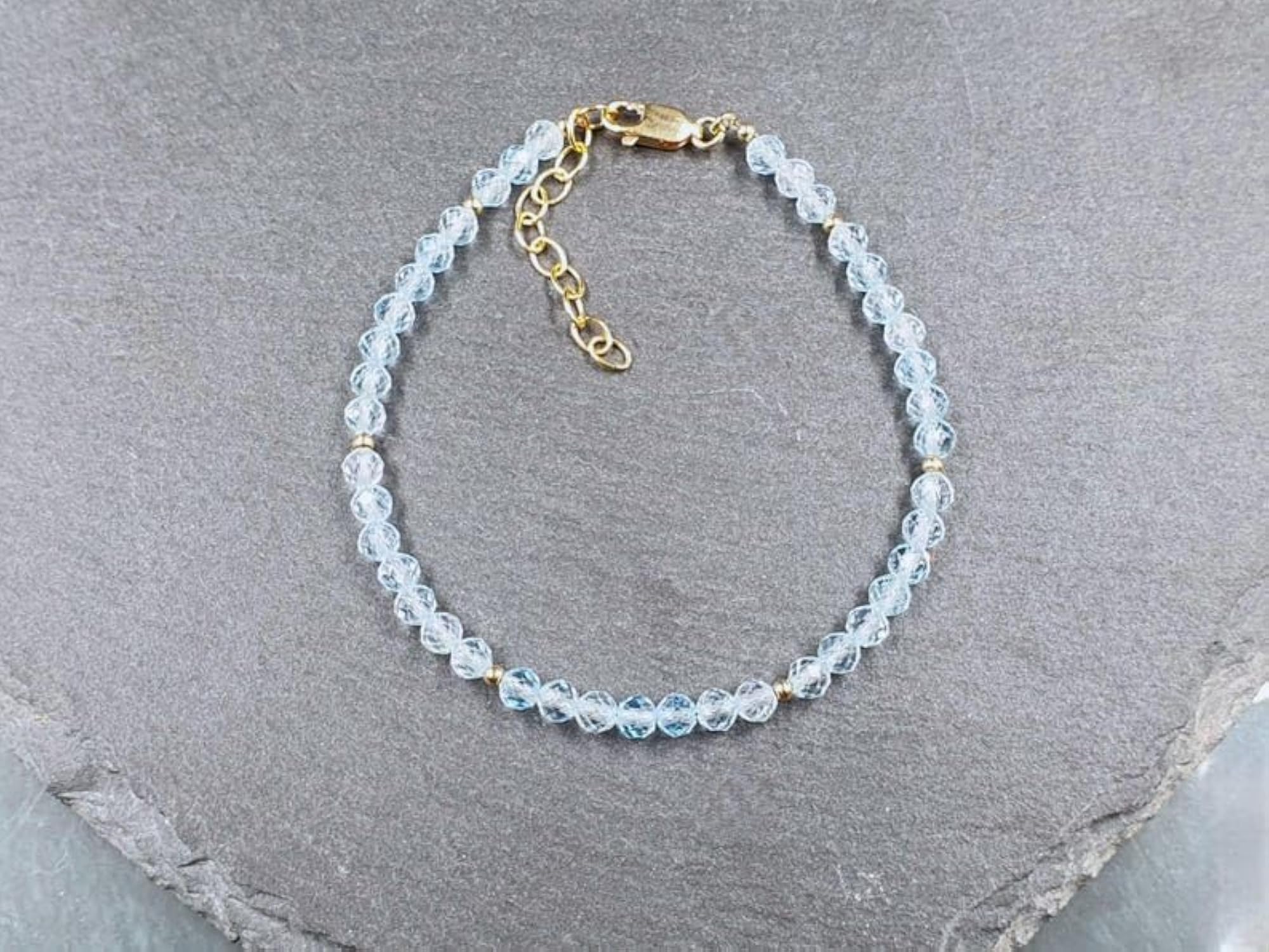 Unisex Blue Topaz 4mm Round Faceted Bead Bracelet