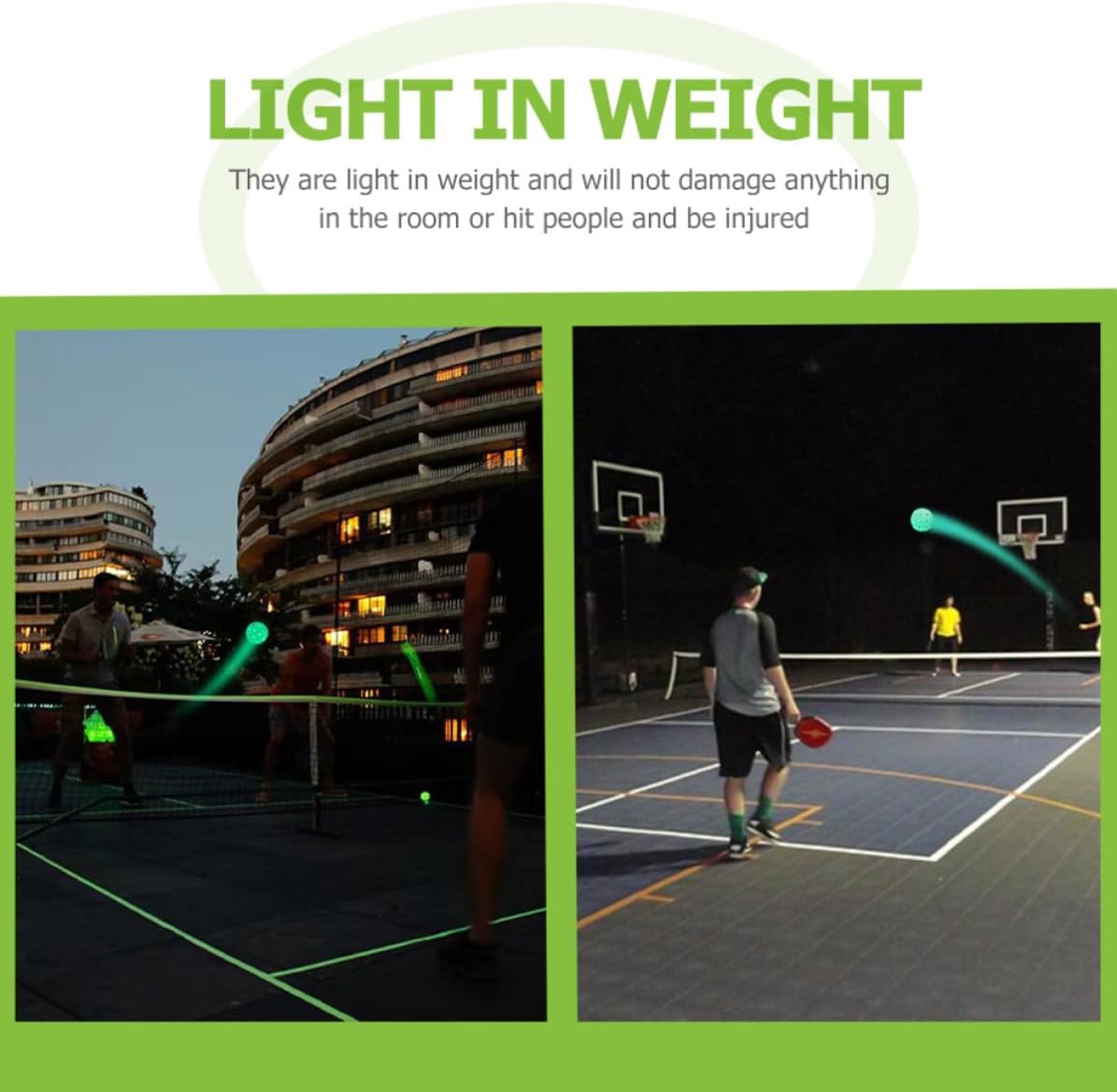 6pcs Luminous Light Green Practice Pickleball Balls with 40 Holes, Pe Material, Lightweight and Compact for Indoor and Outdoor Training