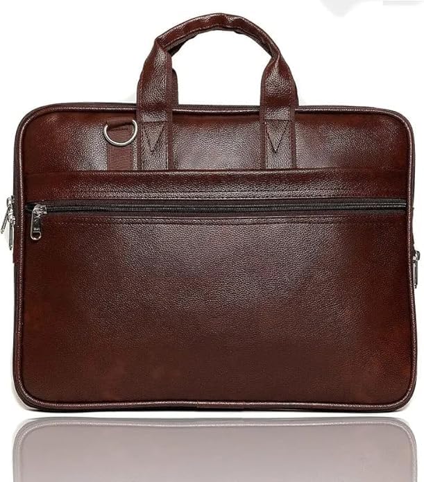 Image of Faux Leather Office Laptop Bag for Men - 15.6 Inch Briefcase Messenger Bag with Shoulder Strap | Professional Business Travel Bag with Front Pocket & Handle