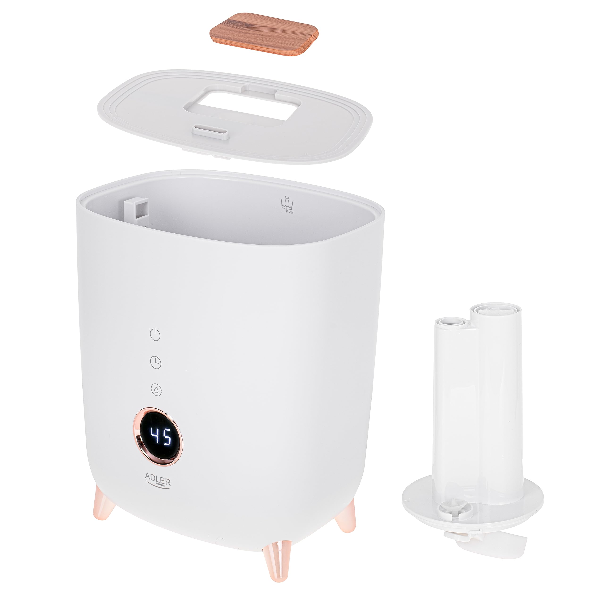 ADLER EUROPE AD 7972 ultradźwiękowy nawilżacz powietrza, ekran LED z przyciskami dotykowymi, zakres pracy do 35 m2, pojemność nawilżania 150-300 ml/h, funkcja aromaterapii (biały)