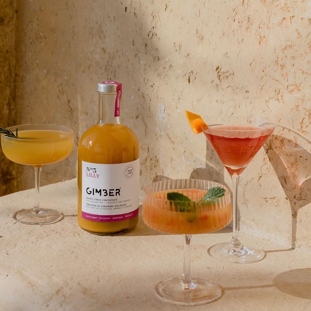 Concentré de gingembre Gimber au fruit de la passion, 100% naturel et vegan | N°3 500 ml Lilly | Concentré de gingembre bio, boisson au gingembre vegan avec fruit de la passion, ananas et curcuma