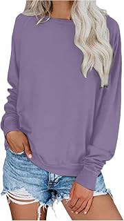 INNOVIERA Moletom grande para mulheres plus size cor sólida esportivo gola redonda manga longa pulôver punhos canelados bainha tops
