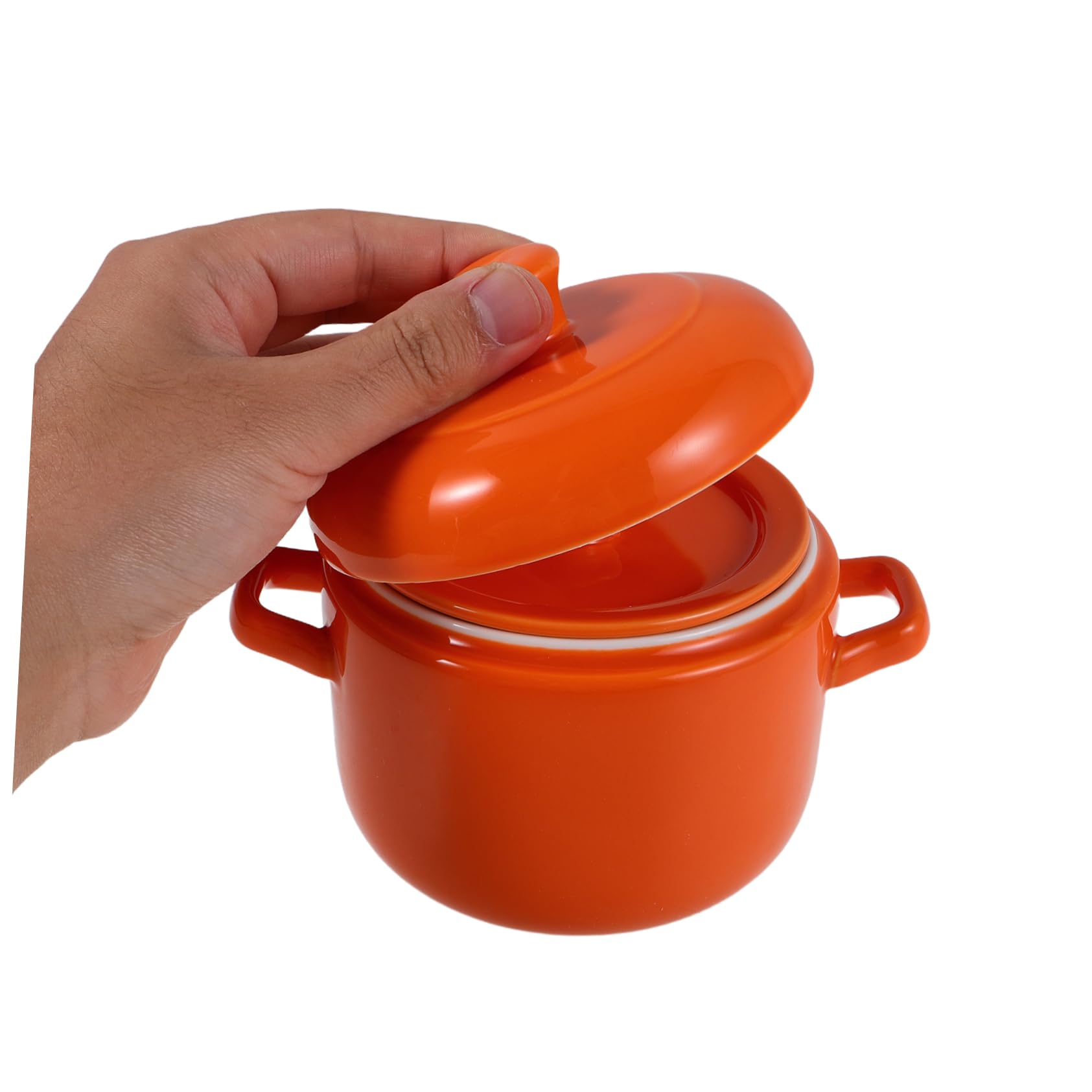 Cabilock Cuenco Tazón para Sopa de Cerámica con Tapa, 600 Ml, Doble Asa, para Guisos y Estofados en Uso Diario