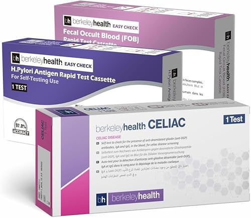 Berkeley Health Gut Health Self Test Kit Bundle - Celiac Disease, H. Pylori, and Fecal Occult Blood (FOB) Rapid Easy Home Tests - 3 Packs