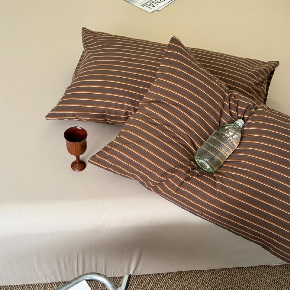Lanqinglv, set di biancheria da letto, 200 x 220 cm, marrone a righe, anti-allergenico, in microfibra, set di biancheria da letto ÖKO-TEX - copripiumino con cerniera e 2 federe da 80 x 80 cm