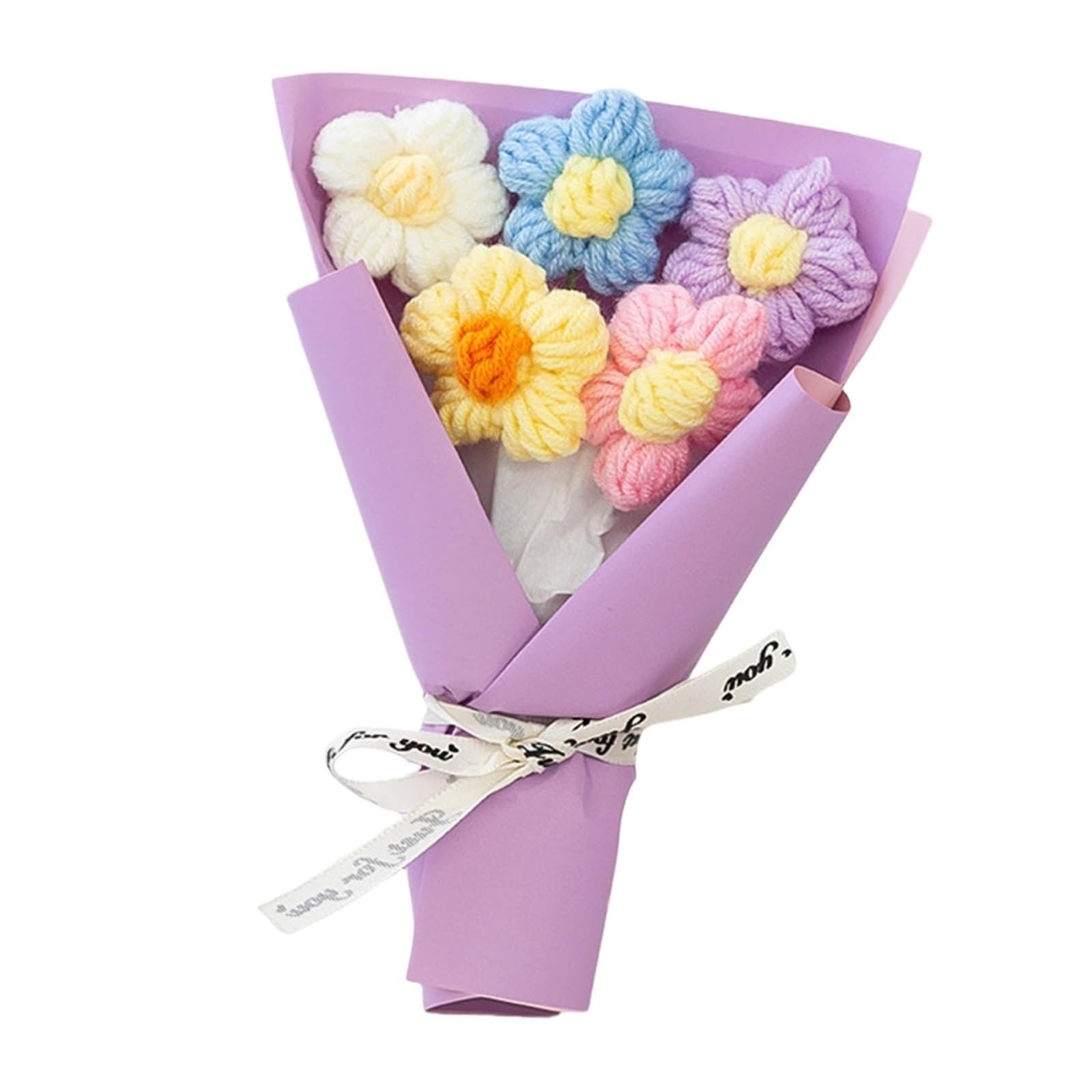 ZHSOAO Hand Woven Flower Bouquet Mini Crochet Yarn For Wedding Party Graduation for Weddings Birthdays(Color3)