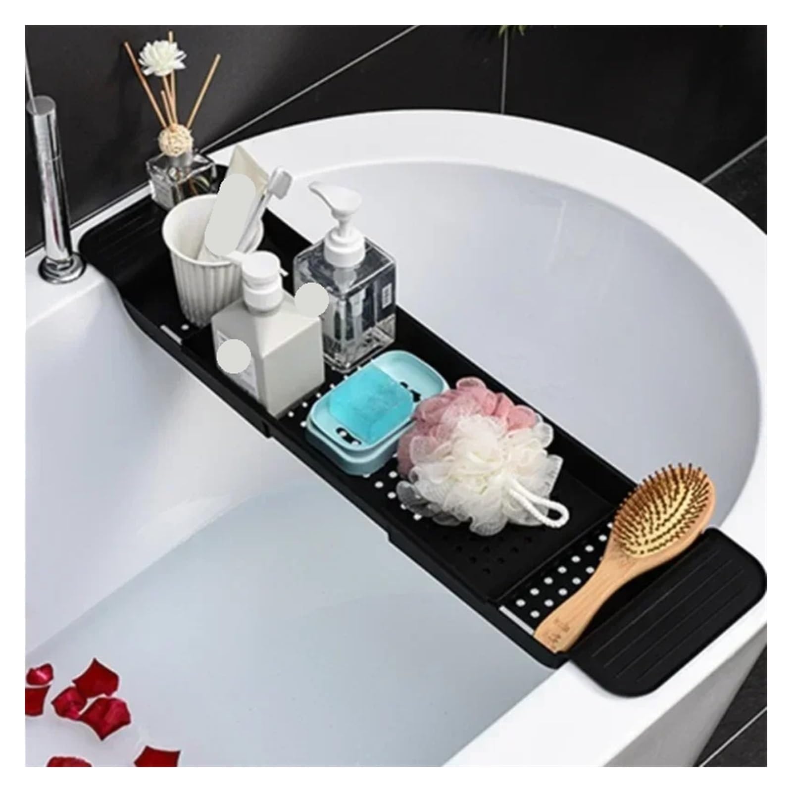 Bandeja de bambú expandible para bañera con soporte para toallas y soporte para libros, perfecta para el hogar y el baño, estante de ducha ajustable, accesorio de almacenamiento