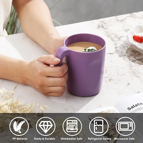 Miniatura 4 de Berglander Juego de 8 tazas de café de plástico, tazas de plástico de varios colores con asas de 15 onzas, taza de agua reutilizable, fácil de