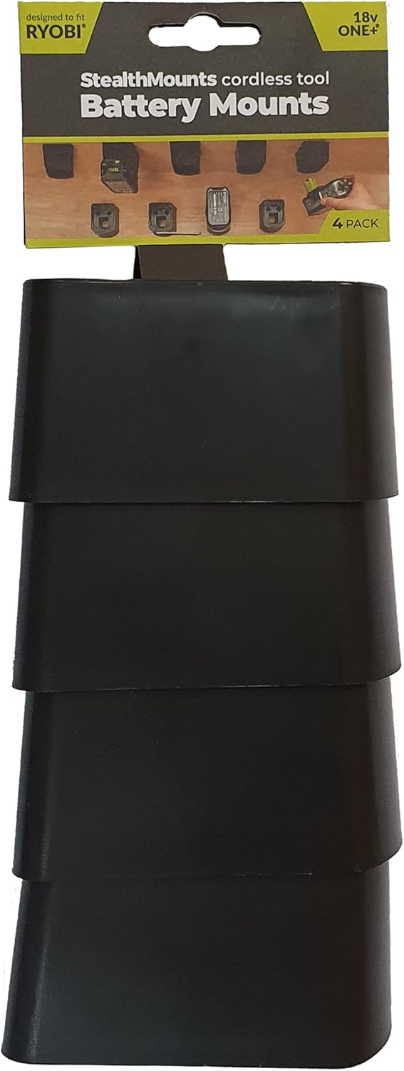 StealthMounts Battery Holder Compatible with Ryobi 18V (4 Pack) - Black Battery Mounts | Made in the UK
