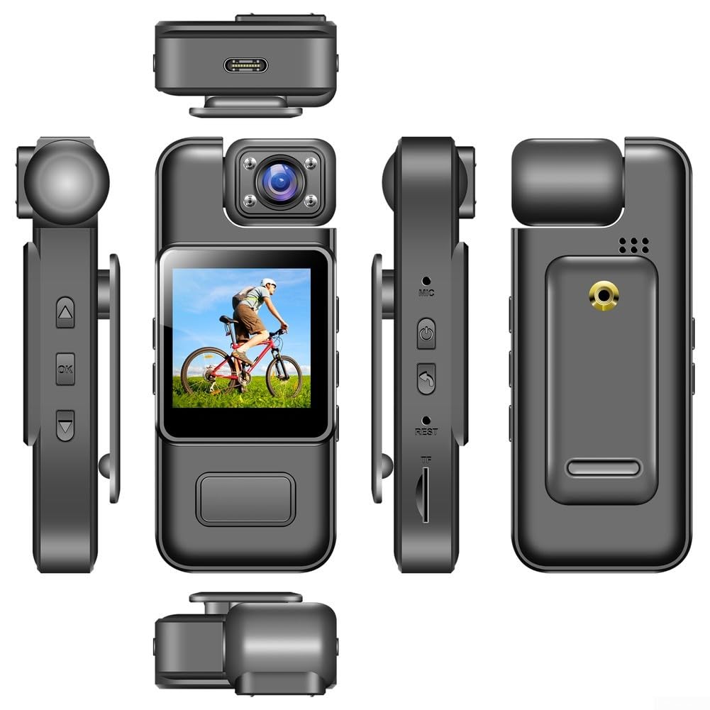 Mini cámara corporal 4K portátil con lente giratoria de 180°, cámaras corporales portátiles, mini videocámaras con grabación de audio y video