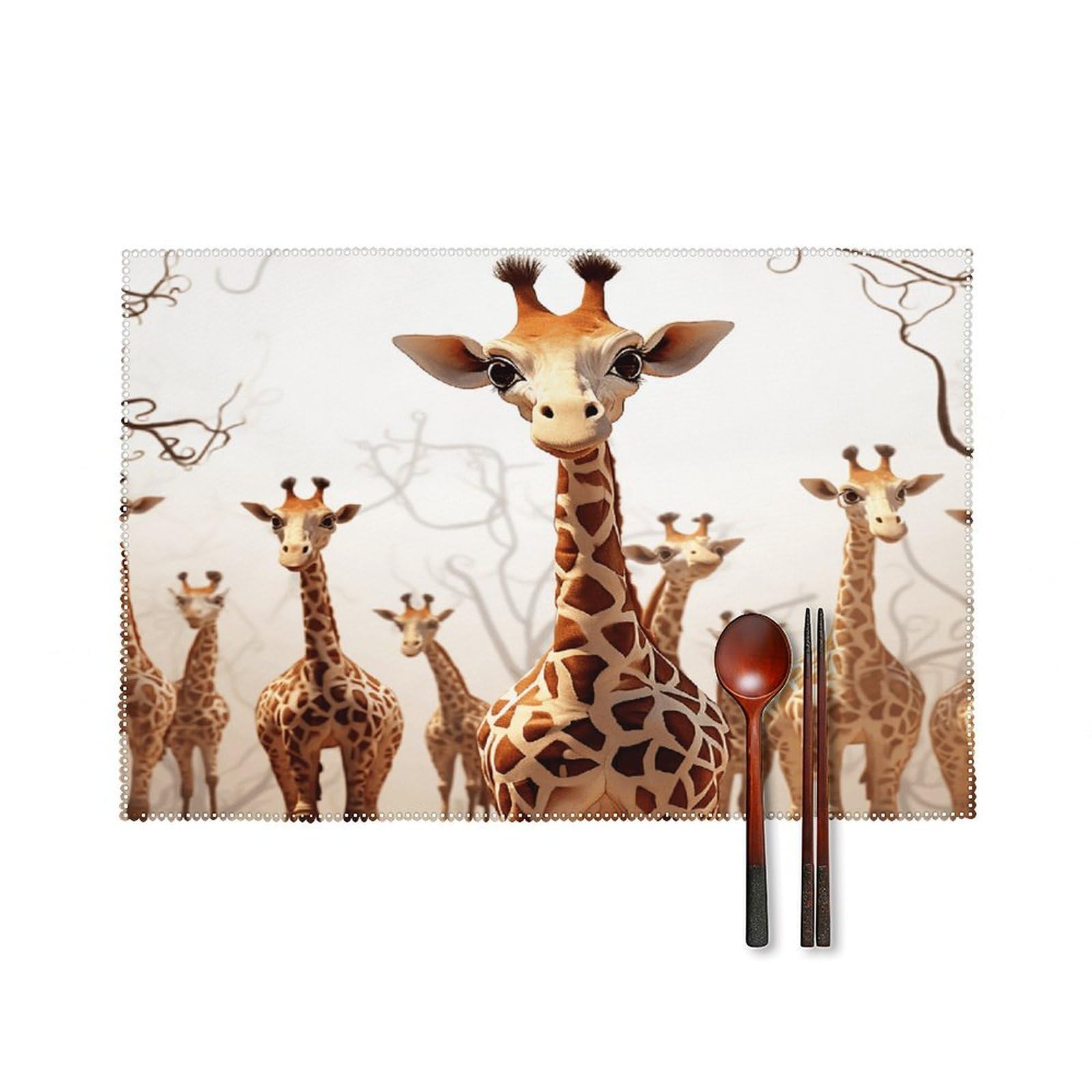 Cute Cartoon Funny Giraffes Placemats Set of 4 Non-Slip Heat Resistant Table Mats Canvas Washable Cloth Place Mats Easy to Clean Premium Placemat for Kitchen Dining Table Decoration