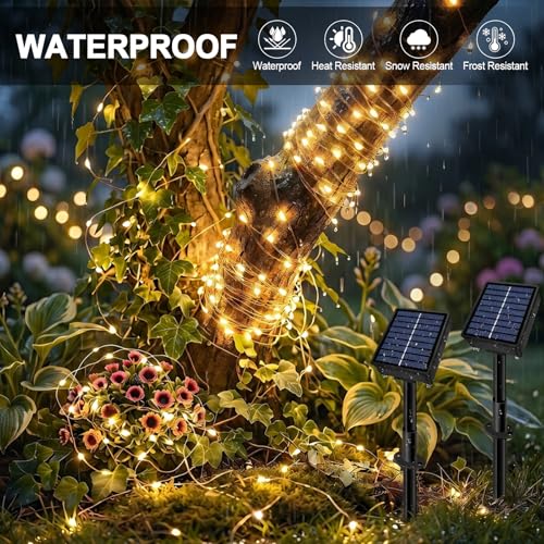 Solar String Lights 2 Pack Total 66FT 200LED Solar Fairy Lights Outdoor Waterproof 8 Lighting Modes Twinkle Lights for Patio, Garden Yard Party Wedding Tree Christmas Halloween Decoration, Warm White - image 4