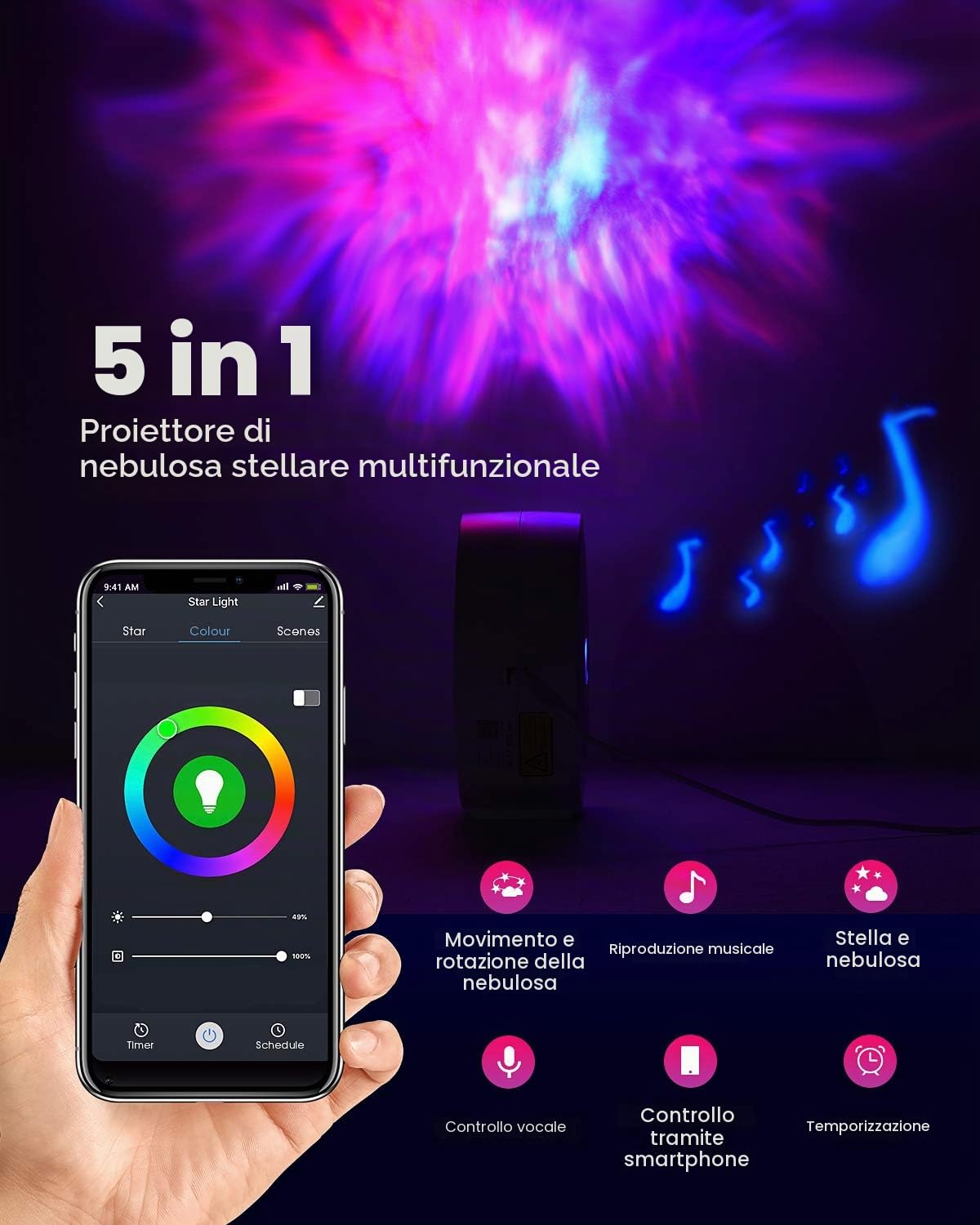 LED Lampada Proiettore Stelle, Smart Luce Notturna Bambini Adulti Galaxy Proiettore Lampada con Regolazione RGB/Controllo vocale/WiFi/Timer Compatibile Google Assistant - Plastica (Bianco)