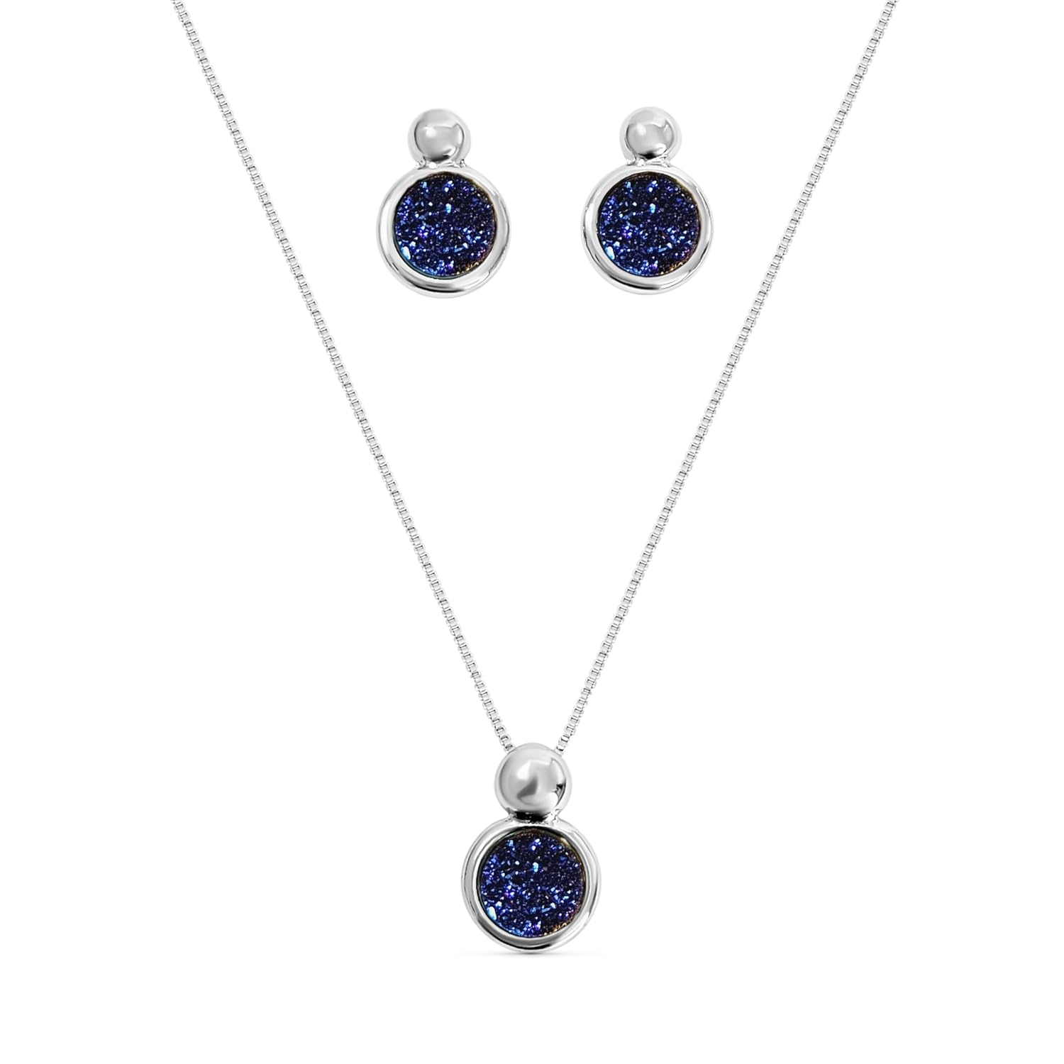 Brazilian Designed Gold Plated Earrings and Necklace with natural gemstone - Comfy Hypoallergenic Statement Jewelry set for Women 0.7 inch (1,8 cm) Made in Brazil