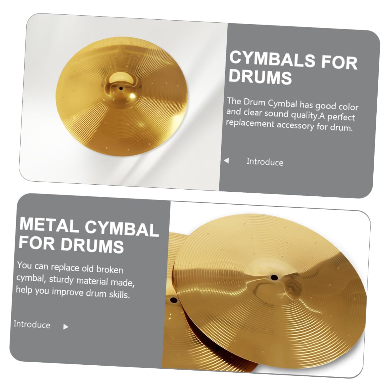 BESTonZON Drum Cymbals for Practice Quiet Hi-hats Cymbal Pairs Metal Drum Set Accessories