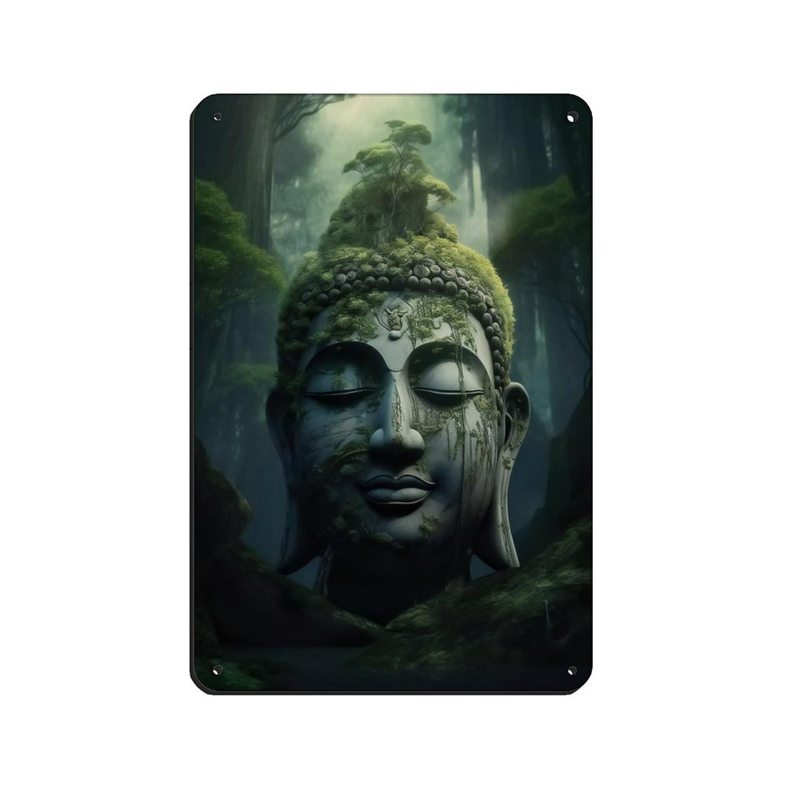 Large Green Buddha Statue Poster Retro Poster Metal Tin Sign Chic Art Retro Iron Painting Bar People Cave Cafe Family Garage Poster Wall Decoration 8x12inch(20x30cm)