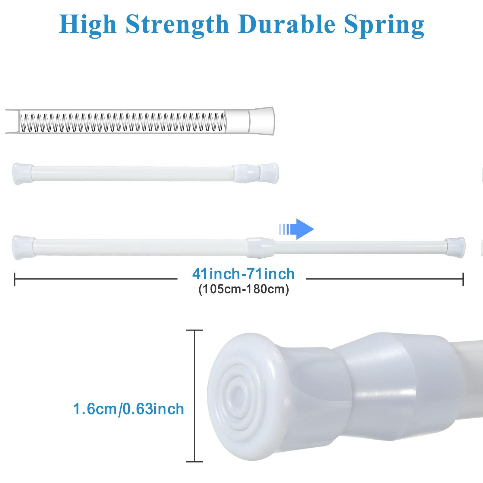 GGXL-KY 3 Pack Spring Tension Curtain Rods White Ajustable 41-71inchs, 0.6inch Diameter, Extension Spring Closet Rods for Bathroom, Windows, Wardrobe, Shoe Cabinet, Kitchen Cupboard (WHITE)