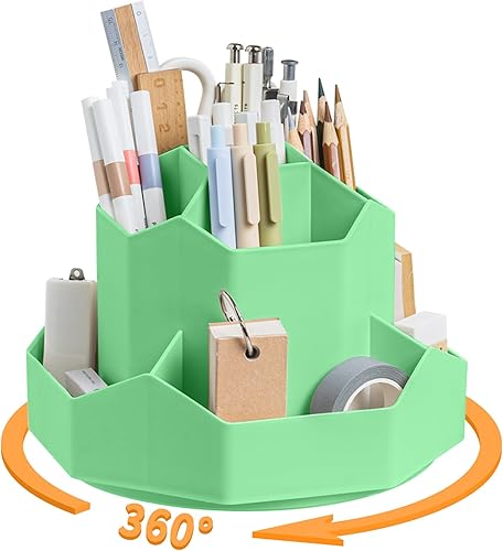 Soporte para lápiz para escritorio, 9 ranuras organizadores de escritorio giratorios de 360 grados, organizador de suministros de papelería de