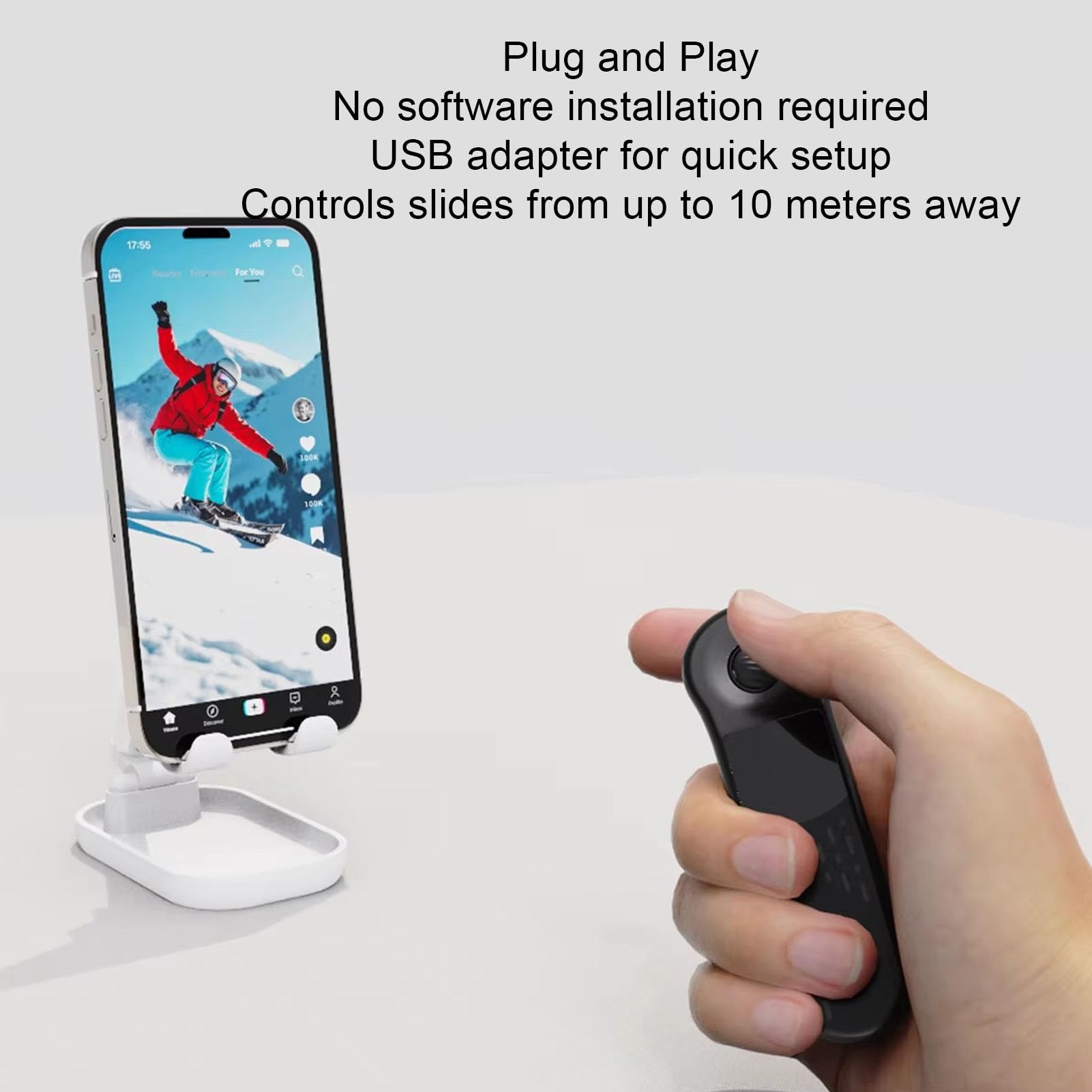 Fockety Souris de présentation, télécommande PowerPoint Rechargeable Bluetooth 2,4 GHz avec pavé Tactile, Ergonomique, sans Fil, Batterie intégrée de 150 mAh pour PC Portable (Black)