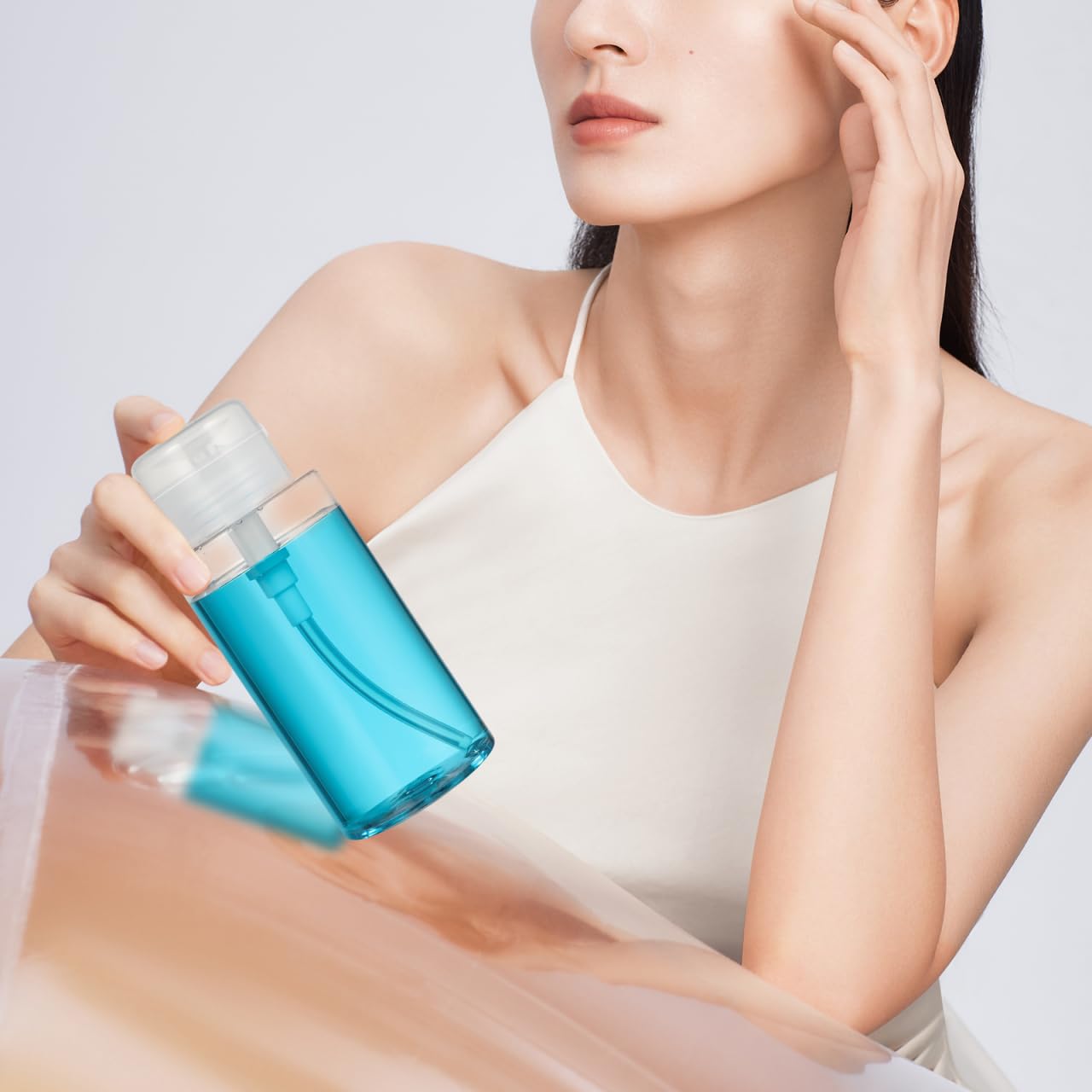 Healeved Lot de 2 Flacon Pompe Vide 300ml, Distributeur Eau Change Bébé et Alcool, Bouteille Doseur Transparent pour Démaquillant Voyage, Rechargeable avec Bouchon pour Soins Quotidiens Et Voyage