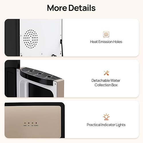 Miniatura 8 de LYNICESHOP Dispensador de agua de carga inferior, enfriador de agua de carga inferior para botellas de 5 galones con luces indicadoras, dispensador