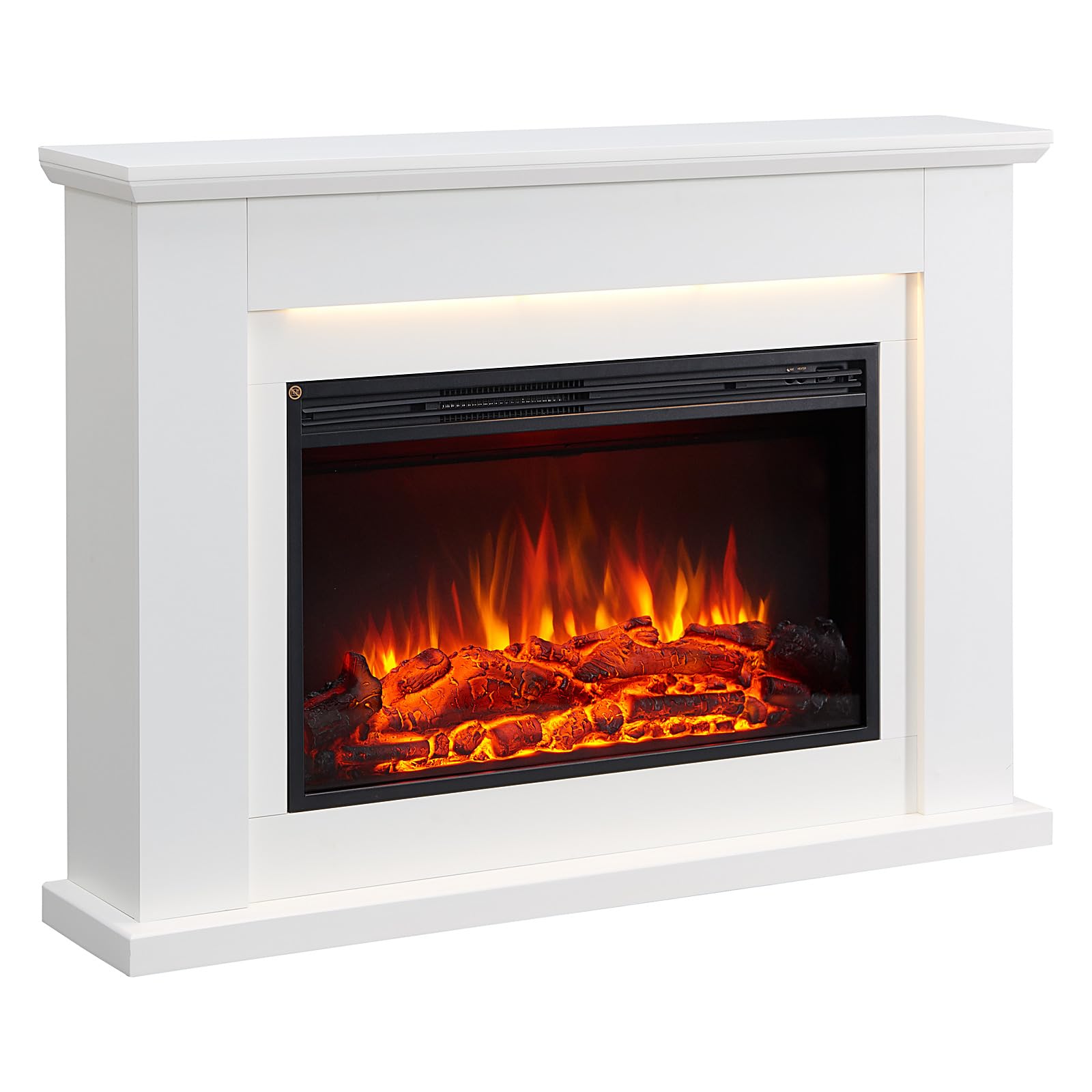 FLAMME 48 inch Electric Fire and Surround for Living Room, Ingleton White | 2kW Heater (1000W/2000W), 5 Brightness Levels, 13 Mood Lights, Remote Control, 7-Day Timer, Plug In, No Chimney Needed