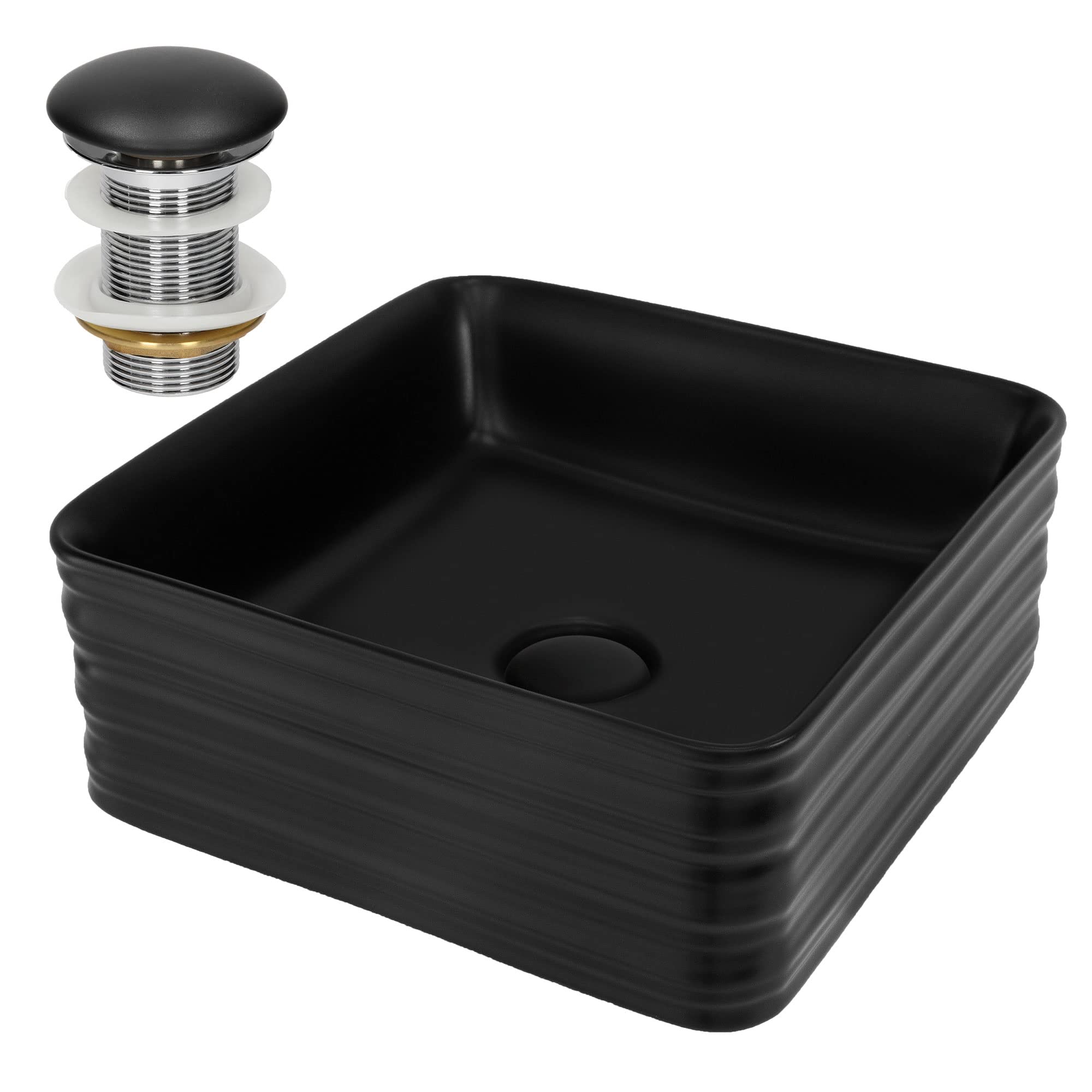 ML-Design Lavabo de Cerámica Negro Mate Redondo Ø 280 x 150 mm Con Agujero De Desagüe Lavamanos Moderno De Encimera Sobremesa De Superficie Pila Para Baño Aseo Fregadero Diseño Minimalista — view 20
