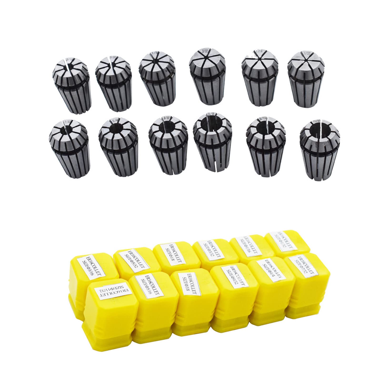 raseparter 1/32 In to 3/8 In ER16 Spring Collet Set 12-Pack for CNC Workholding Engraving & Milling Lathe Tool