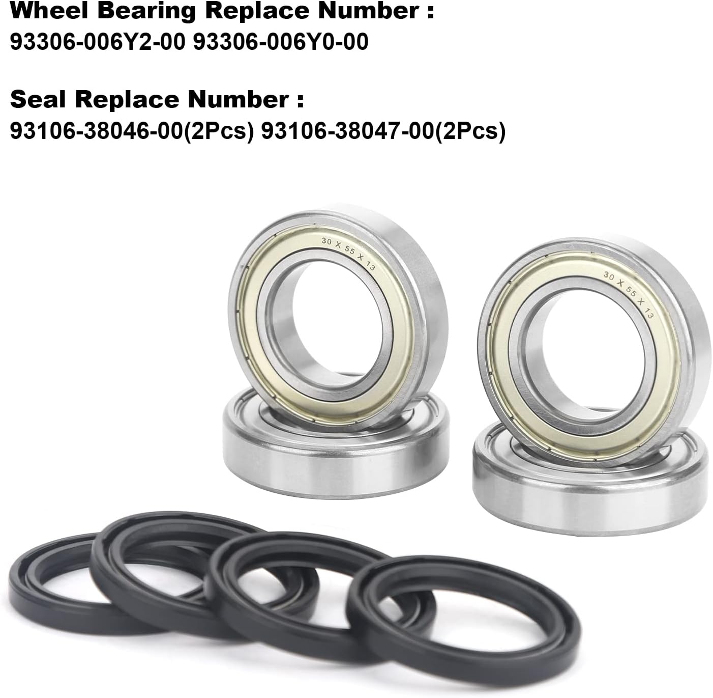Front Wheel Bearing 4 Pcs with Seal for Yamaha Kodiak 400 450, Grizzly 350 450, Big Bear 2WD/4WD, Bruin 350, Replace #93306-006Y2-00