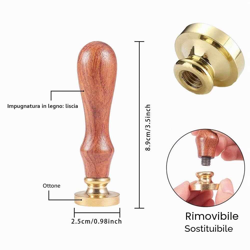 craspire Sigillo di Cera, Tamponi di Cera Pannocchia di Grano Antico Tampone di Cera Retro Legno Tampone Rimovibile Guarnizione in Ottone Manico in Legno per Matrimonio Inviti Abbellimento Bottiglia