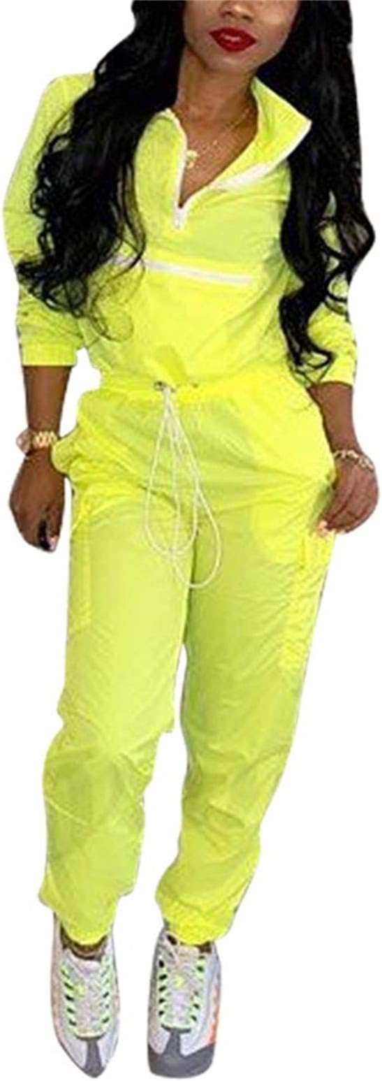 EOSIEDURWomen 2 Piece Outfits Tracksuit Jumpsuits Lightweight Windbreaker Pullover Jacket Crop Top Pants Set