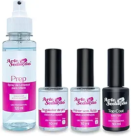 Kit Prep Spray + Regulador pH + Primer Sem Acido + Top Coat