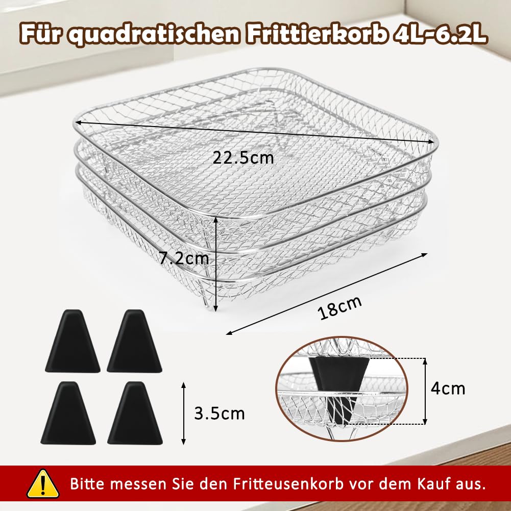 Airfryer Zubehör für Russell Hobbs 4L /Ninja PRO 4,7L AF140EU & AF180EU Heißluftfritteuse, Klein Airfryer Racks/Gitter, Square Stapelbar Körbe, Zubehör für Heißluftfritteuse 2000-Serie 4,2L