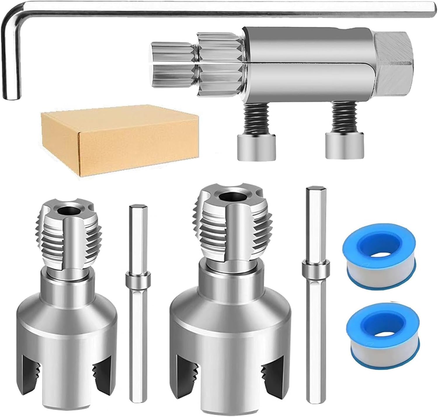 2026 Upgrade 4 in 1 Water Pipe Wrench, Universal 4-in-1 Water Pipe Threader Set, 1/2'' 3/4'' 1'' Pipes Tapping and Threading Tool Fits All Threads, Opener Compatible Electric Drill (A(1/2"+3/4"))
