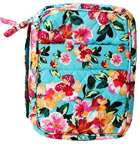 DIWI Bible Cover Quilted Cotton Good Book Case Medium Sizes 8.75 X 6.25 X 2.5 inches Zip Closer Slip Pocket (Pink Garden C1, Medium)