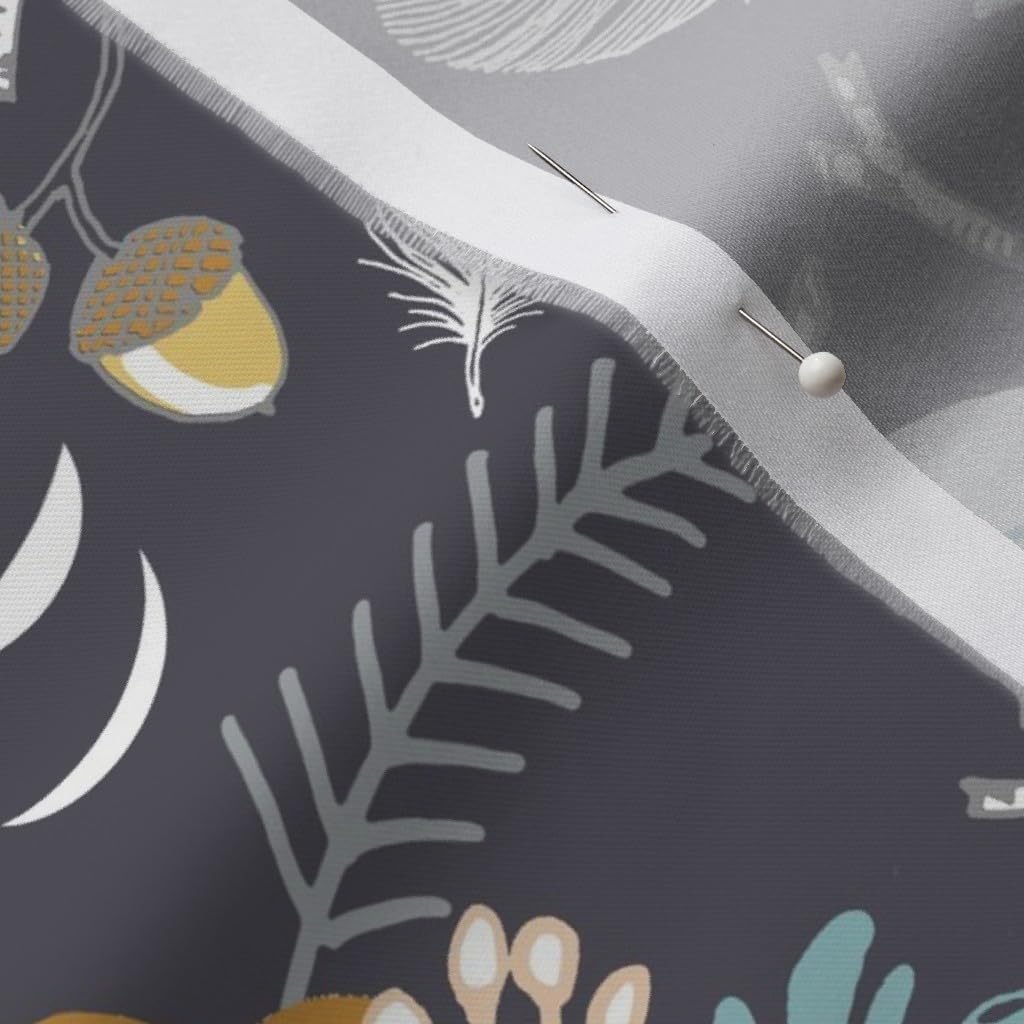 Spoonflower Fabric - Squirrels Charcoal Feather Eggs Garden Acorn Squirrel Flowers Printed on Organic Cotton Sateen Fabric by The Yard - Sewing Quilting Apparel Home Decor