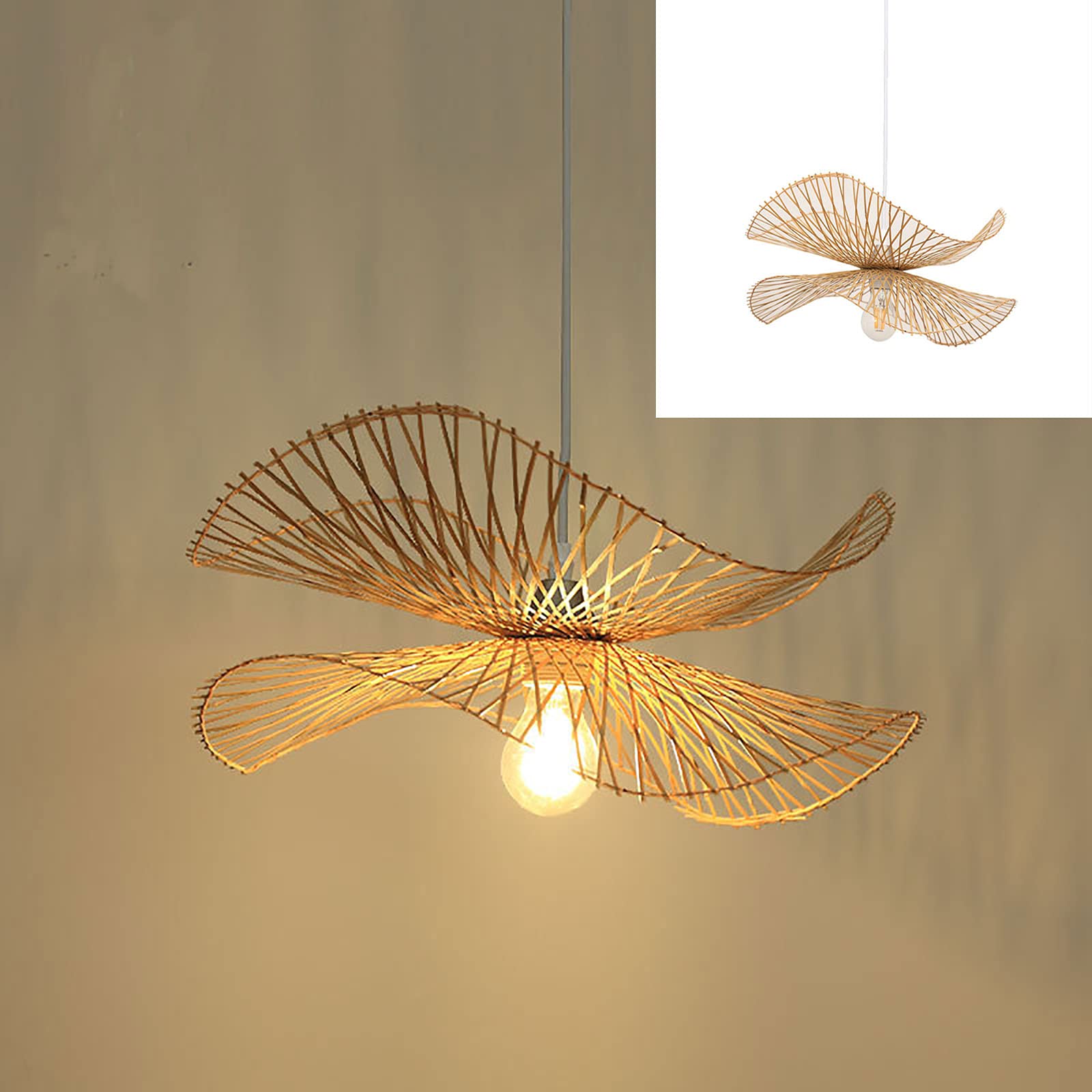 Lampadario Vintage in bambù Intrecciato Naturale e Rattan Intrecciato retrò Lampade Lampada a Sospensione in bambù Fatta a Mano, per Camera da Letto Sala da Pranzo Soggiorno Cucina