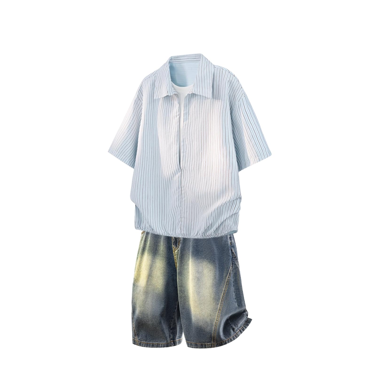 Męski fałszywy dwuczęściowy dres na co dzień amerykański cienki krótki rękaw T-shirt szorty