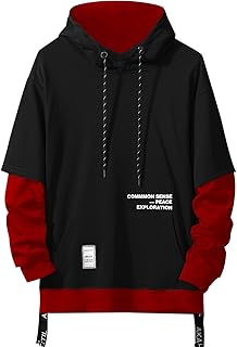 Sudadera con Capucha para Hombre Contraste Color Pullover Patchwork Manga Larga Hoodie Casual