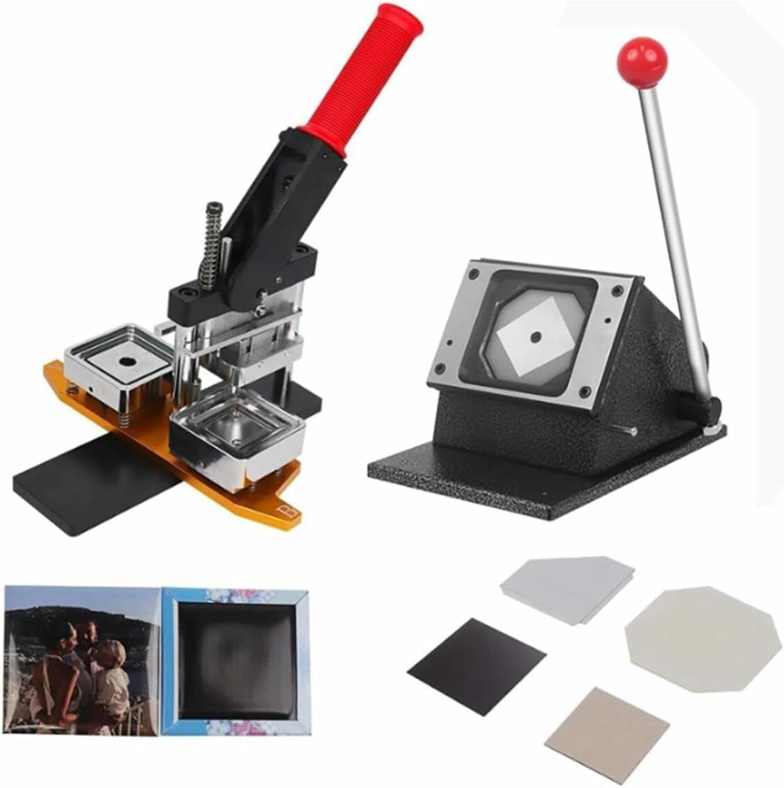 JYBNBBE Badge Maker Machine,Photo Magnet Maker Machine, Square Fridge Magnet Button Badge Making + Paper Cutter + 100pcs Consumables, DIY Metal Badge Press Kit for Decorating Refrigerators