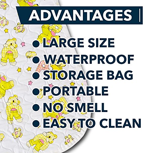 Changing Mat - Biggest Waterproof & Reusable Portable Changing Pad 25.5"X31.5" For Change Diaper In Any Places - Unisex Design For Girls & Boys - Reinforced Double Seams - Free Storage Bag #TOP5