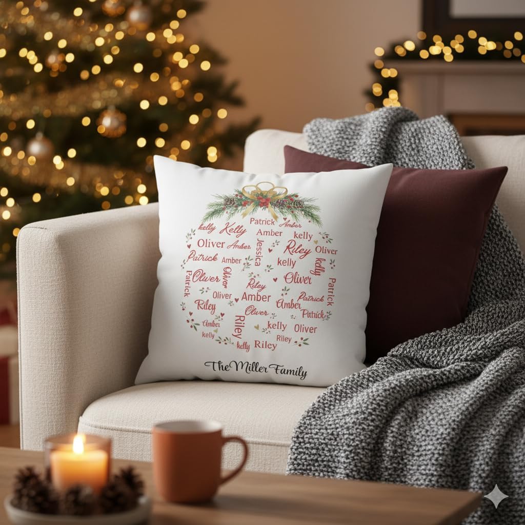 Personalized Family Names Christmas Ornament Pillow Custom Repeating Names Holiday Decor for Home Family Xmas Present
