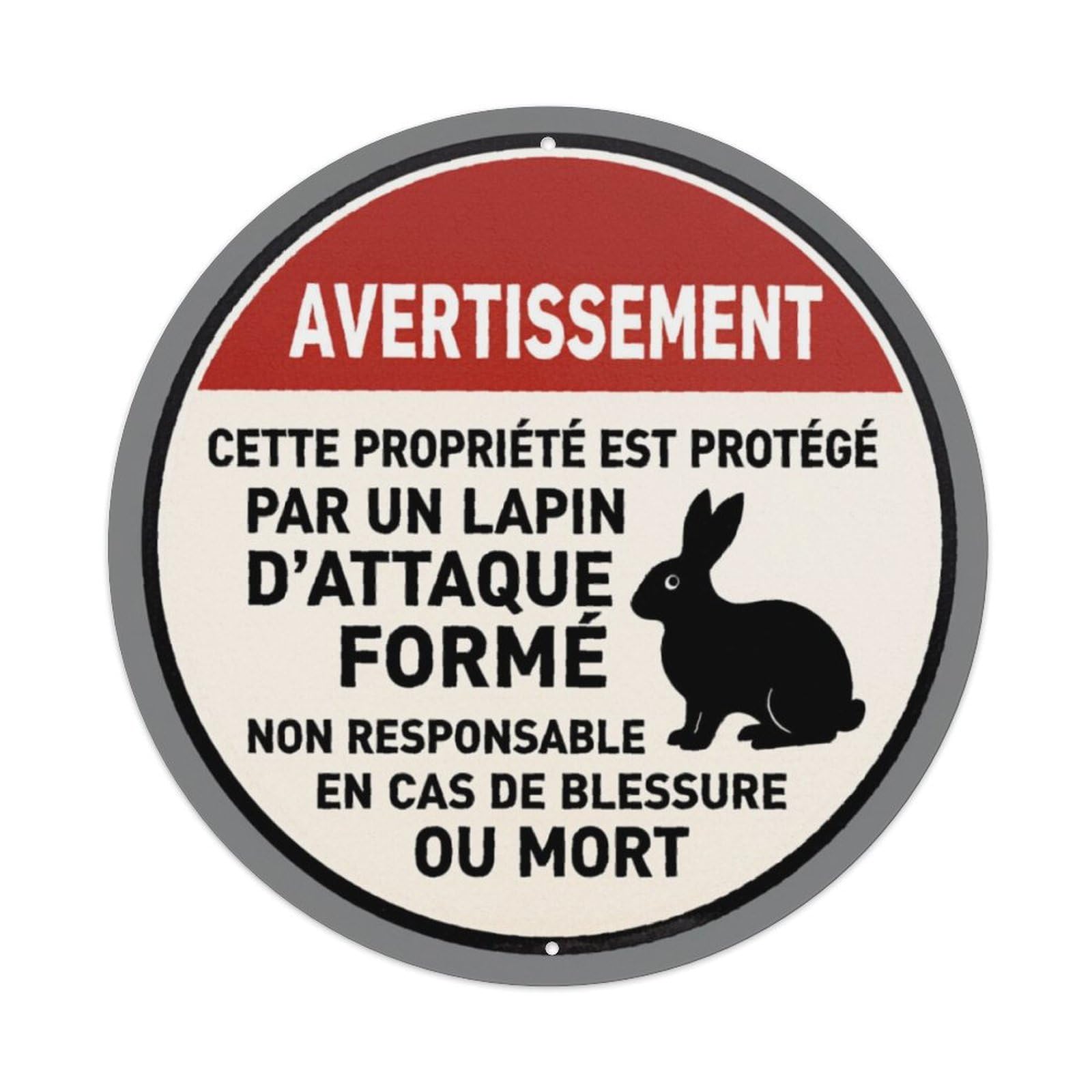 Ldfuieksufg Style Round French Funny Attack Rabbit Warning Metal Wall Sign Vintage Aluminium Metal Sign, Retro Wall Decor For Home, Bar, Garage & Farmhouse 20X20cm