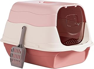 Hooded Cat with Front Door Flap, Enclosed and Covered Cat Toilet, Pet with Lid Portable Cat Litter Tray for Indoor Cats, Pink