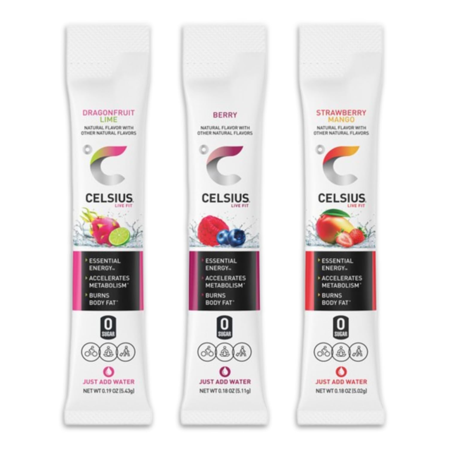 Celsius Essential Energy Zero Sugar Drink Mix, Variety Pack, 60 Packets - (2) 30-ct Boxes, (Dragonfruit Lime, Berry, Strawberry Mango) with Galley Grove Sugar-Free Breath Mints