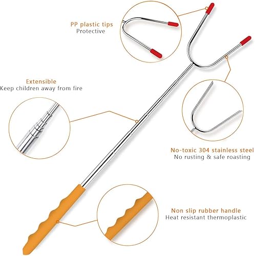 Miniatura 2 de AOOCAN Juego de 12 palitos para asar malvavisco, juego de 12 palos de olor de 45 pulgadas para hoguera, pinchos giratorios telescópicos  palitos